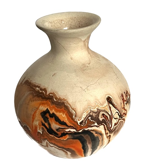 Nemadji Indian River Pottery Vase Orange Brown Swirl Handmade USA 4.1/2" Tall - Picture 1 of 6
